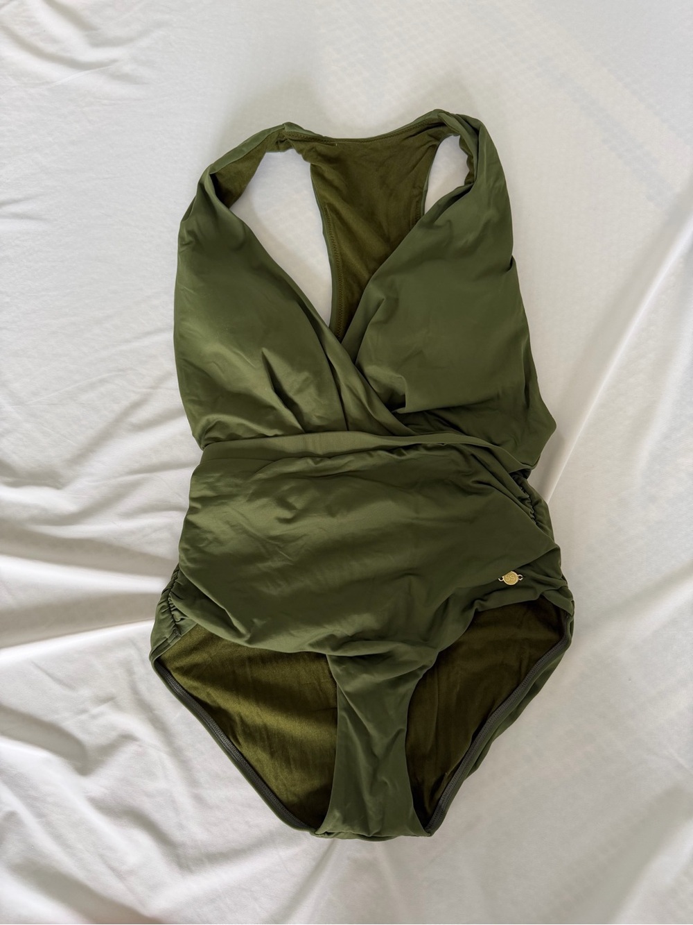 Olive Green Surplice One-Piece Swimsuit - Women